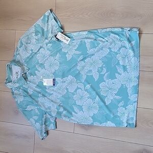 NWT REYN SPOONER ALOHA BISCUS PERFORMANCE POLO - AQUA S
